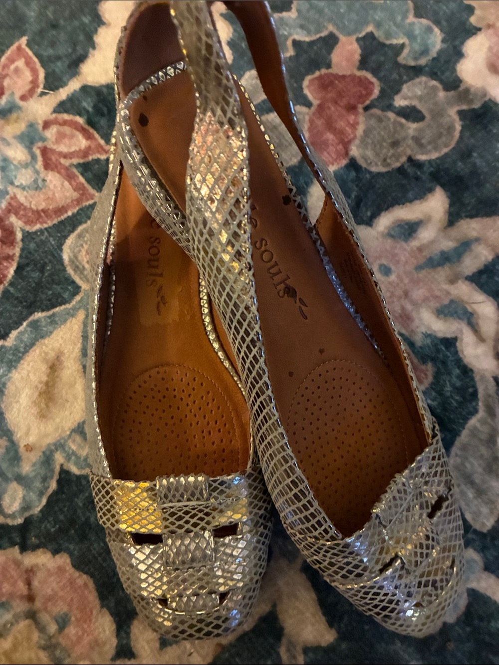 gentle souls So Fun Silver/Gold Metallic Woven Leather Slingback Flats